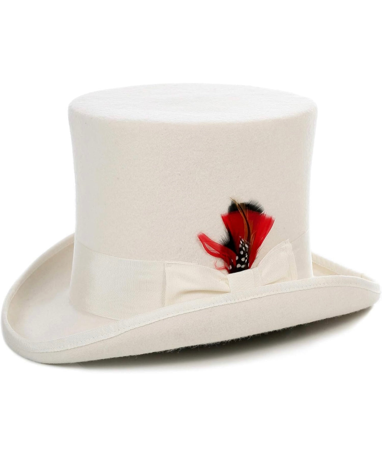 Wool Felt Top Hat /18 Colors/with Grosgrain Ribbon and Removable Feather- Unisex, Men, Women