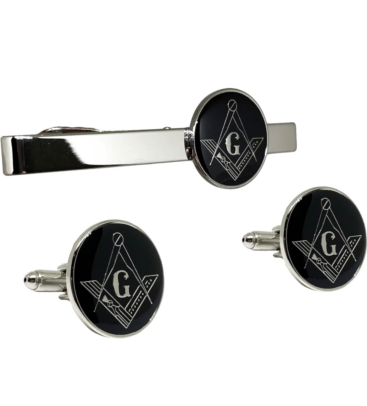 Masonic Freemason Square Compass Tie Clip Cufflinks TieBar Accessory Set