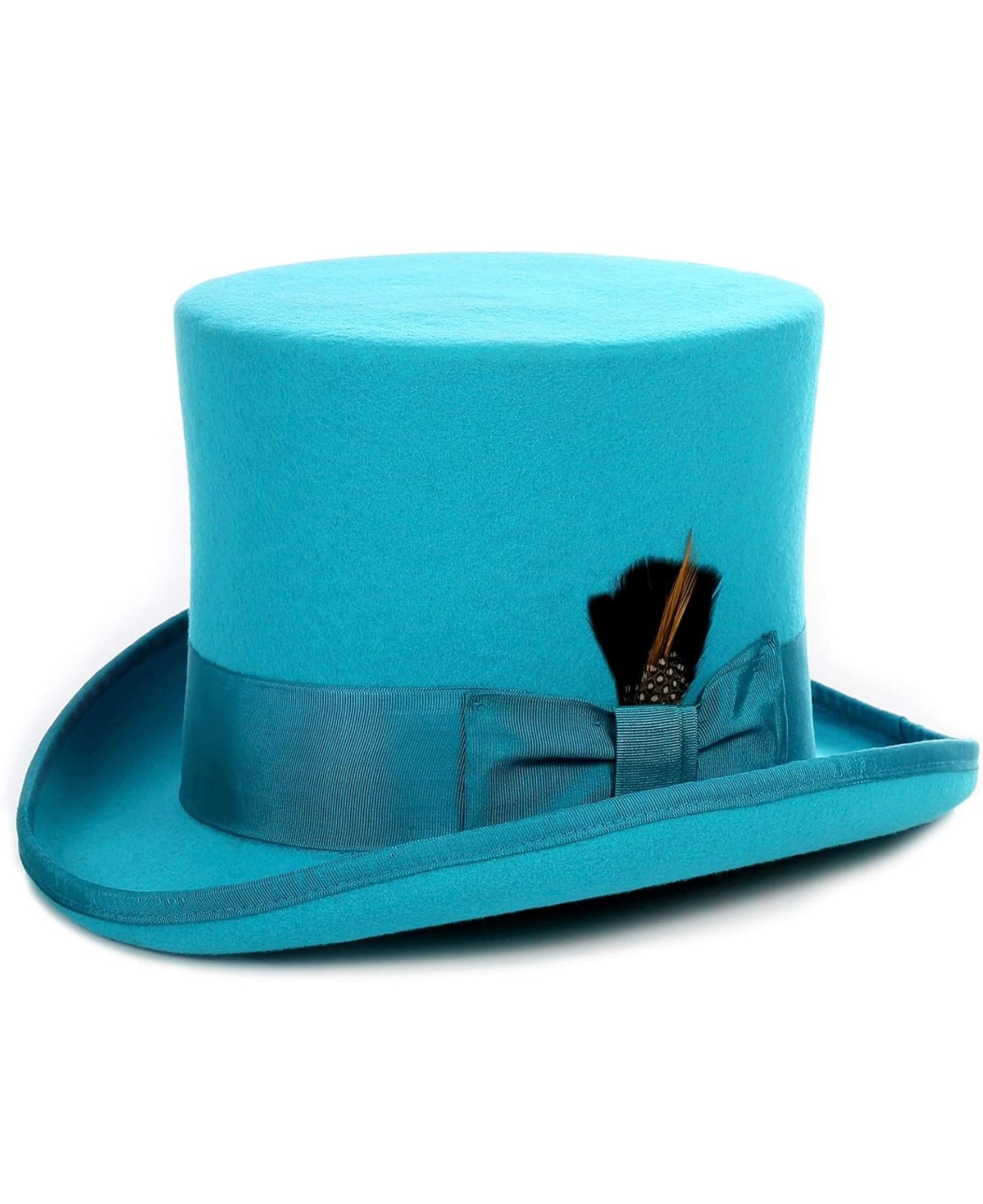 Wool Felt Top Hat /18 Colors/with Grosgrain Ribbon and Removable Feather- Unisex, Men, Women