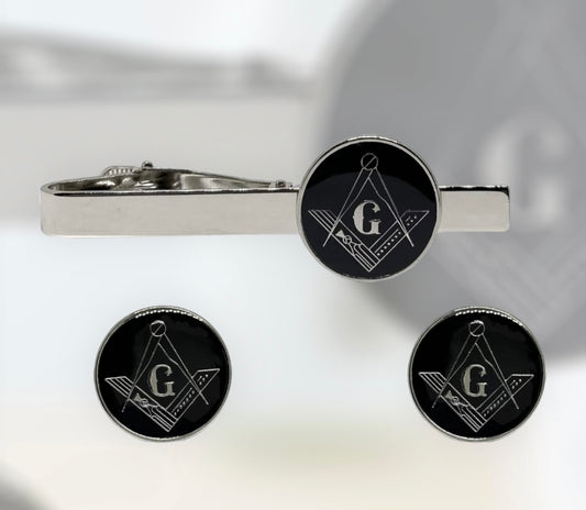 Masonic Freemason Square Compass Tie Clip Cufflinks TieBar Accessory Set