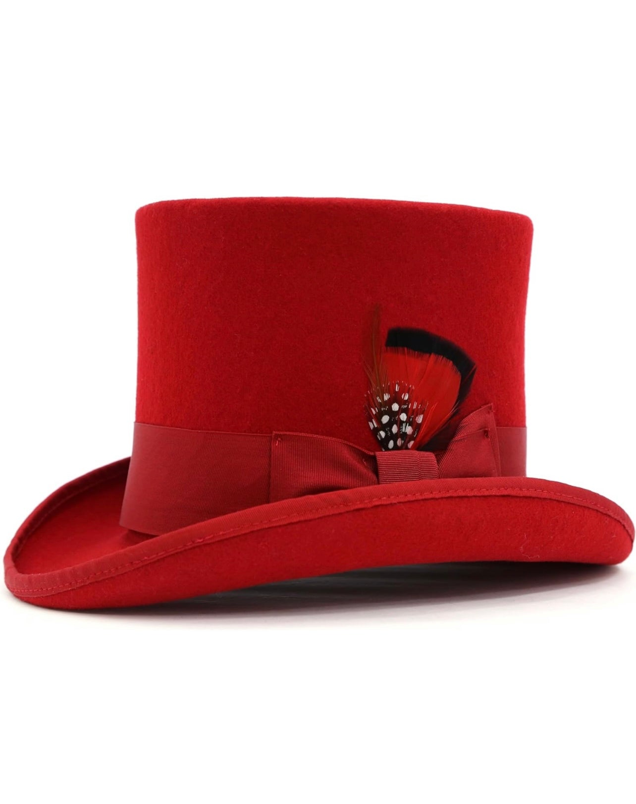 Wool Felt Top Hat /18 Colors/with Grosgrain Ribbon and Removable Feather- Unisex, Men, Women