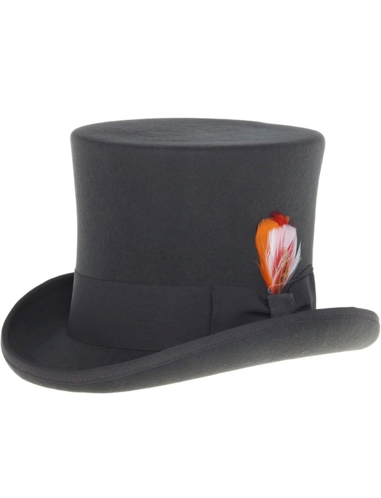 Wool Felt Top Hat /18 Colors/with Grosgrain Ribbon and Removable Feather- Unisex, Men, Women