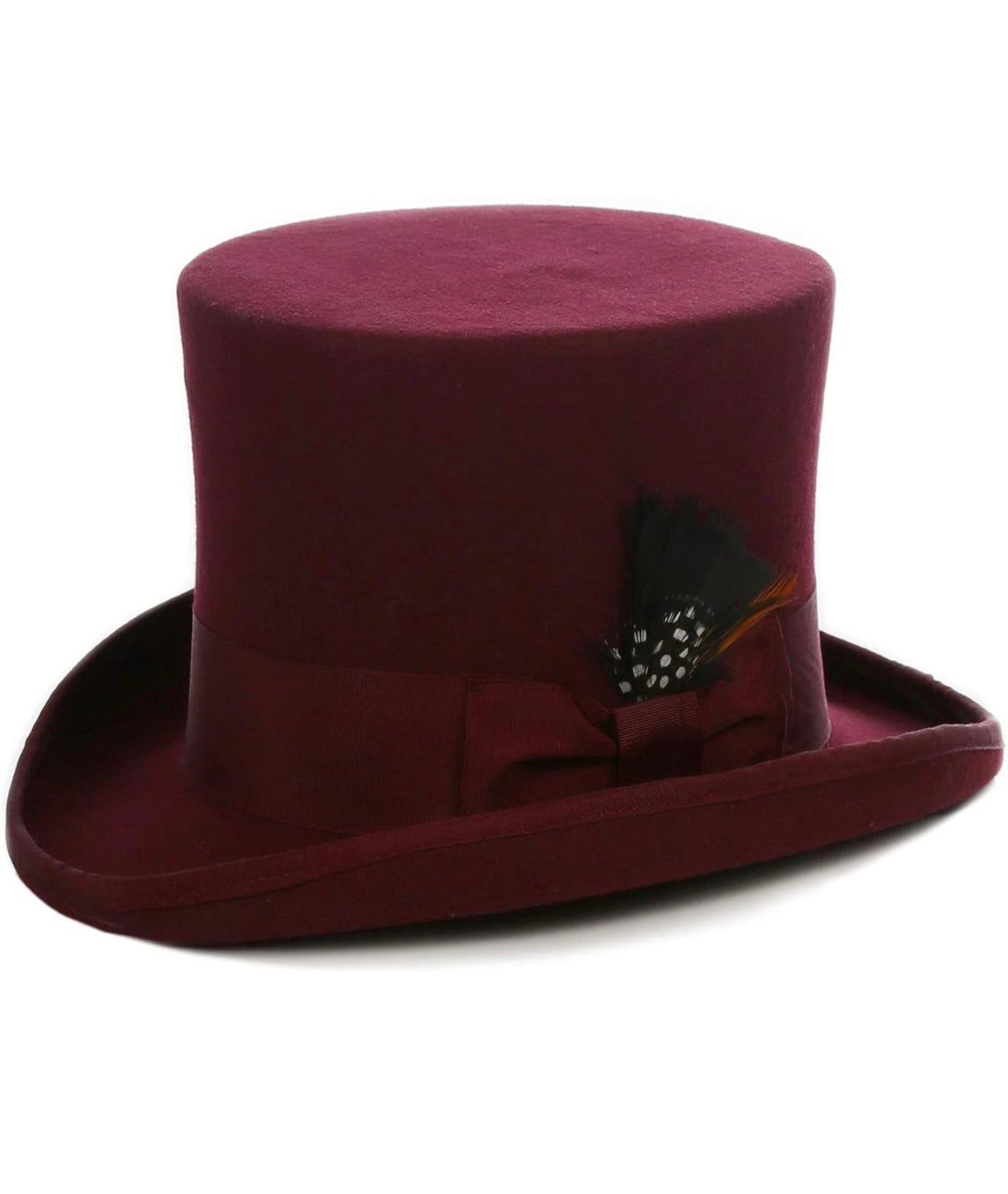 Wool Felt Top Hat /18 Colors/with Grosgrain Ribbon and Removable Feather- Unisex, Men, Women