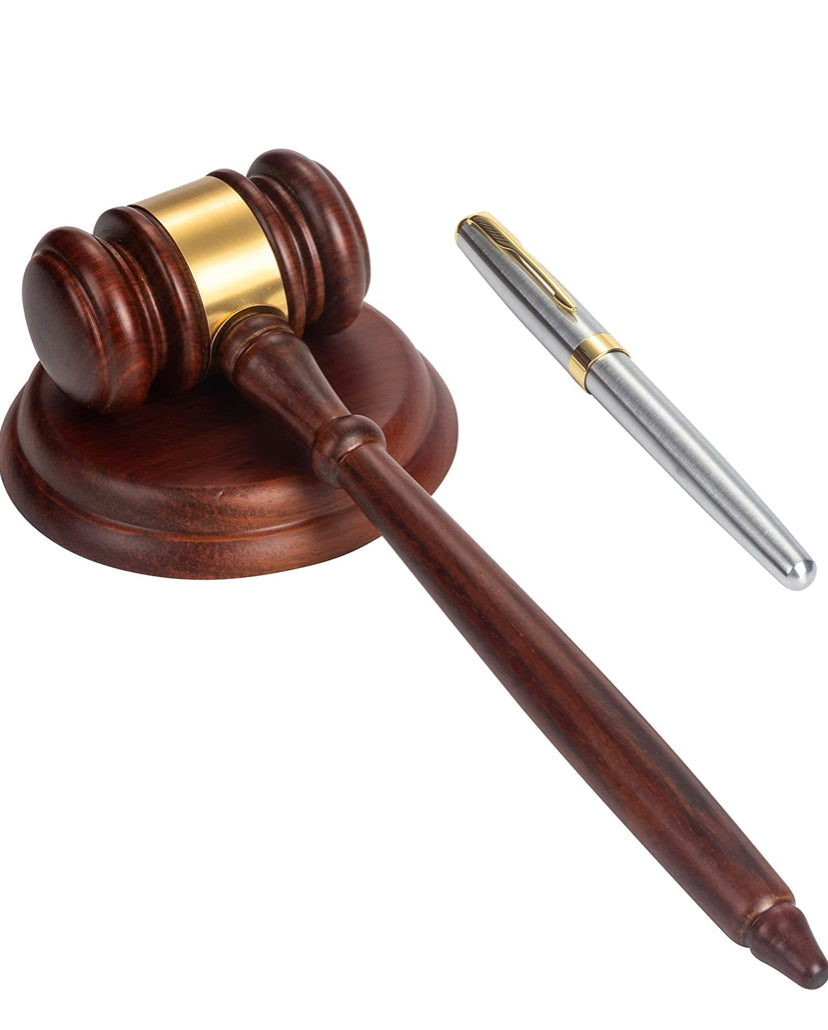 Wooden Gavel & Block Set + 1 Luxury Pen