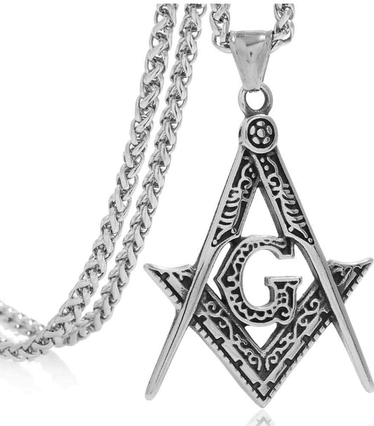 Stainless Steel Freeman Masonic Pendant Necklace 24 inch